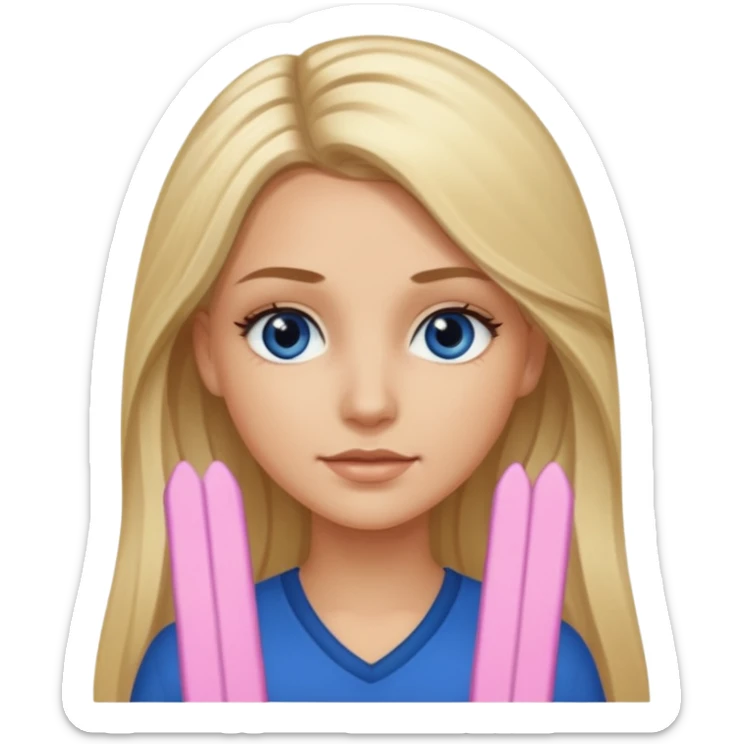 white long blonde hair girl with darker roots in her hair and dark blue eyes that's not really tan but not pale sticker