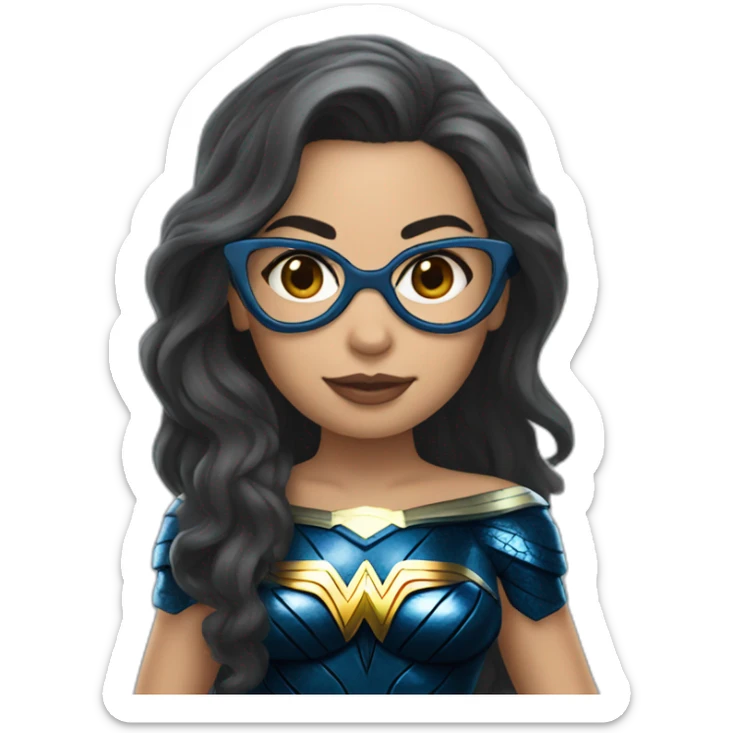 girl with long hair with white skin wearing glasses and dressed as wonder woman sticker