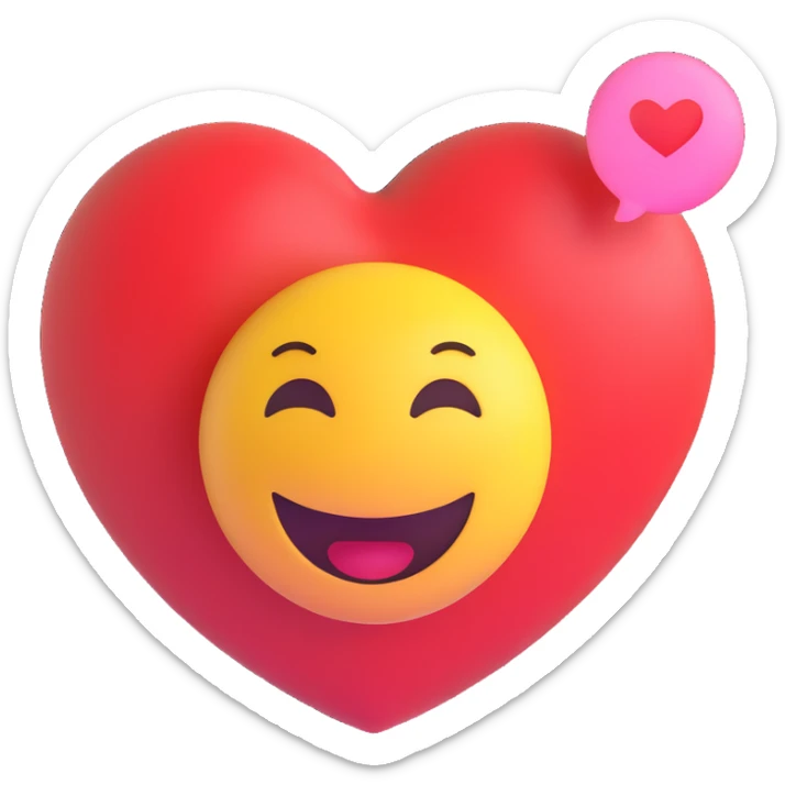 3D smiley emoji, round shape, in love, love thought bubble, smiling face, no body sticker