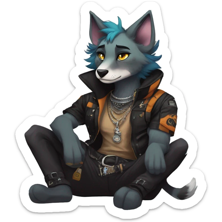 cool edgy animal fursona by griffsnuff & LiLaiRa & Falvie with badass colors and a collar full body sticker