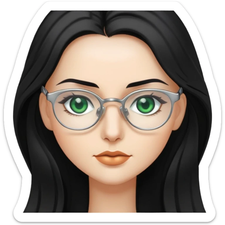 Woman with long, Black hair, Silver Glasses and with green eyes  sticker