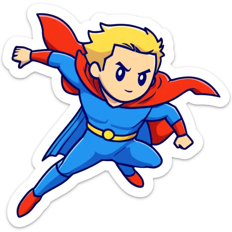 Marvel superhero Sentry with blonde hair in blue and gold costume flying with cape flowing sticker