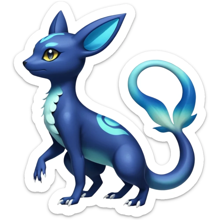 Colorful Iridescent Exotic Salandit-Meowstic-Umbreon-Fakémon-hybrid-creature (full body)  sticker