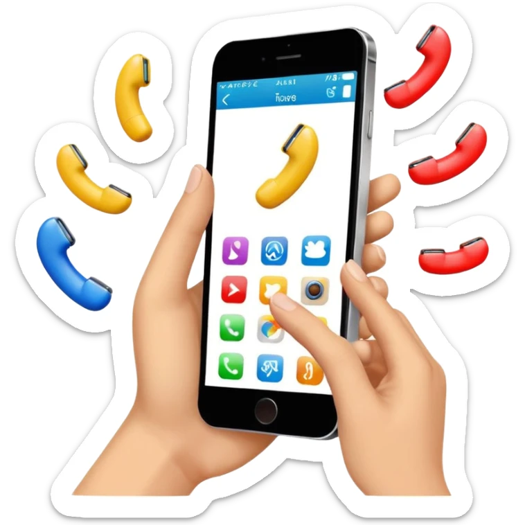 Un tac Tac a una pantalla de teléfono  donde se visualice el teléfono y las manos haciendo el movimiento y sea de colores vibrantes y resalntante sticker