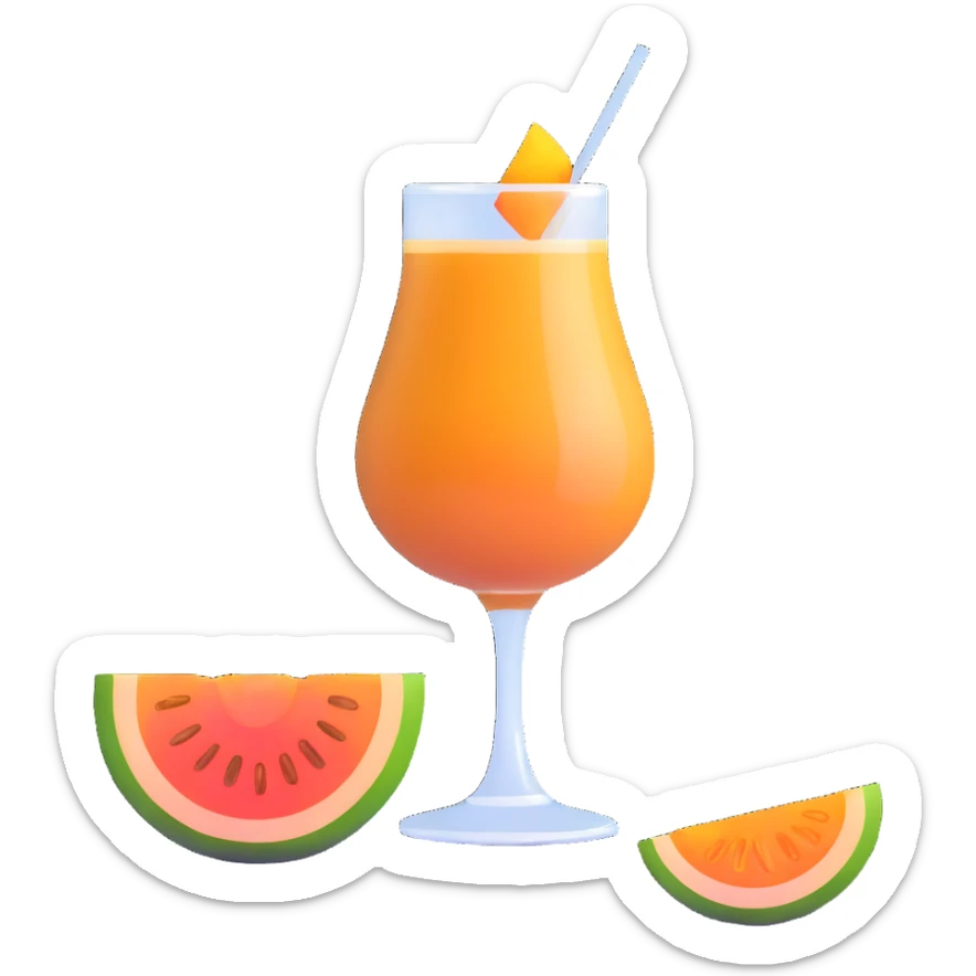 traditional layered carajillo in small clear glass showing golden liquor at bottom and coffee on top, with cantaloupe melon slice beside it sticker