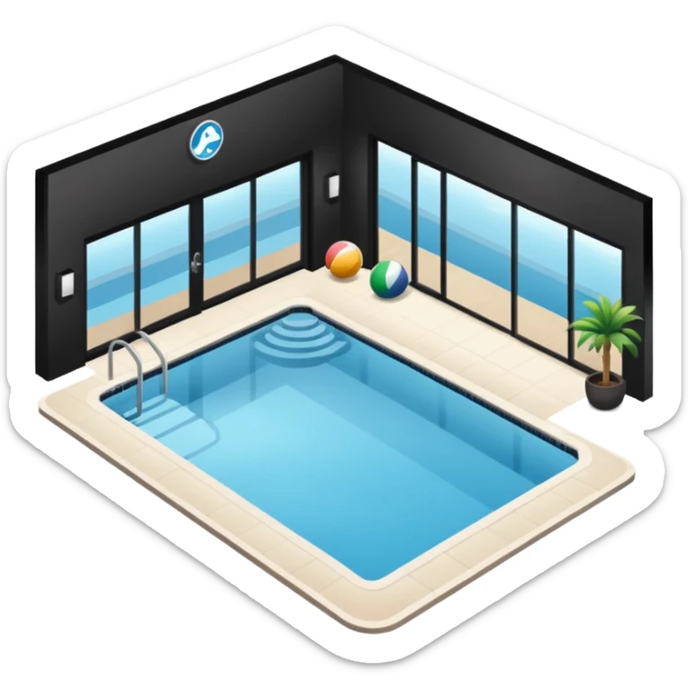 Hotel indoor Pool with entrance door and gym next to it  sticker