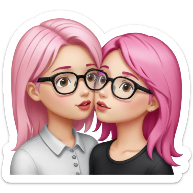 blonde girl with glasses kissing pink haired girl without glasses sticker