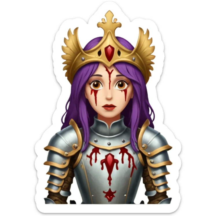 realistic cinematic actress Cher in baroque styling like Joan of Orleans dirty bloody damaged armor in a forest sticker