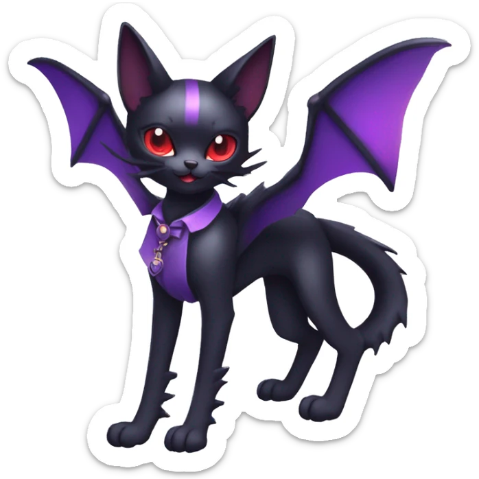 cool kawaii black purple red ethereal fantasy beautiful elegant nargacuga-bat-cat-Fakemon collar harness tie and leg spats full body sticker