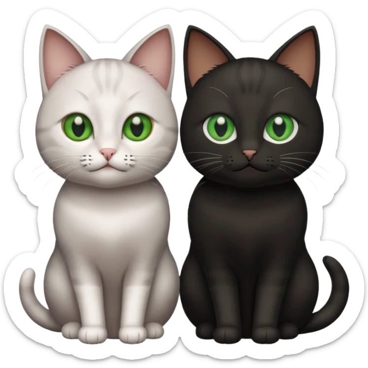 Can you make an emoji of two cats looking at each other, one black with brown eyes and the other gray with green eyes? sticker