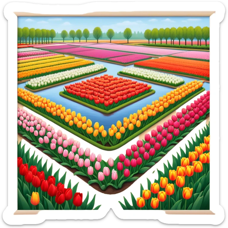 Cinematic Realistic Keukenhof Gardens Landmark Emoji, showcasing expansive tulip fields rendered with crisp, lifelike detail and radiant lighting. sticker