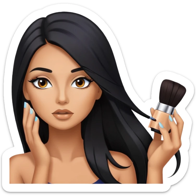 getting ready, putting makeup on, long black hair tanned woman, sexy sticker