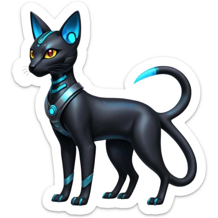 Futuristic Glowing shiny cyberpunk-Bastet-Umbreon-Salandit-fusion (full body) sticker