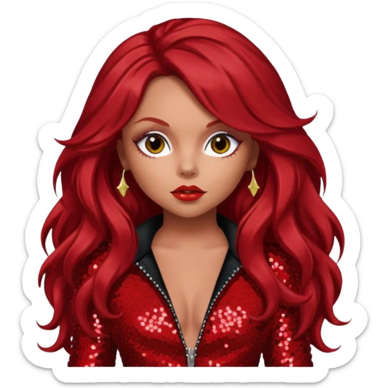 Jesy Nelson from Little Mix with long red hair, red sequin outfit sticker
