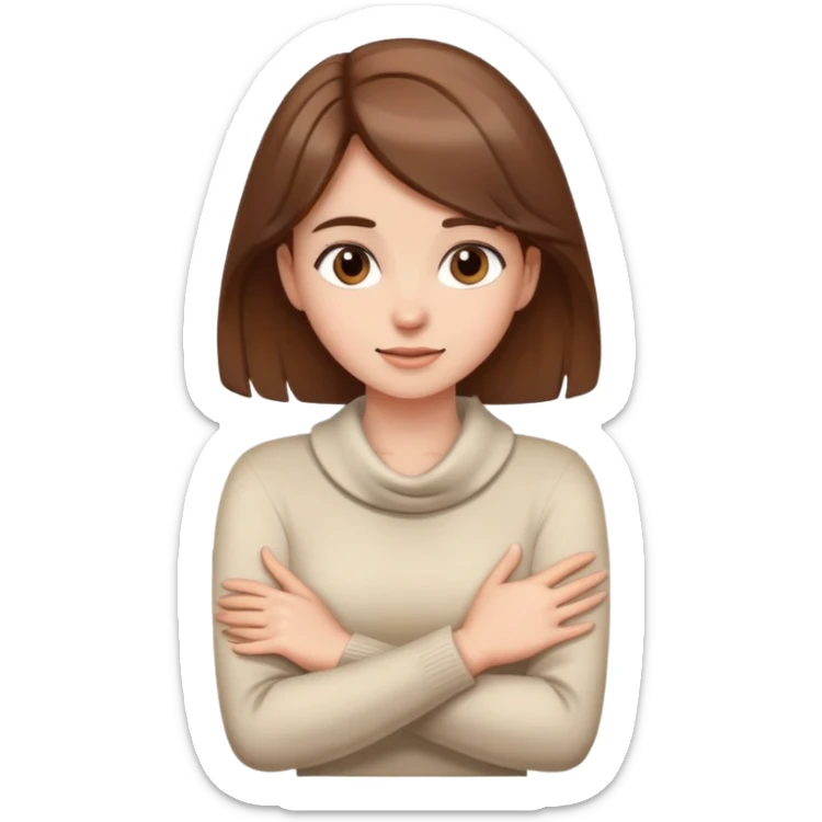 girl with brown hair with her hands crossed around her neck swishing it sticker