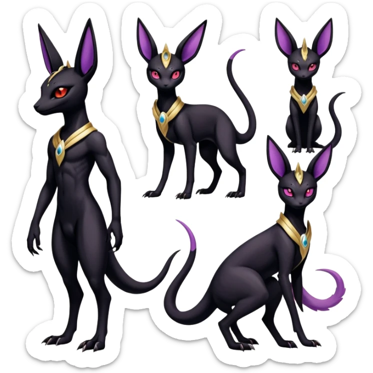 Shiny Dark Edgy Gothic Gloomy Futuristic Salandit-Umbreon-Espeon-Anubis-Hybrid (Full body) sticker