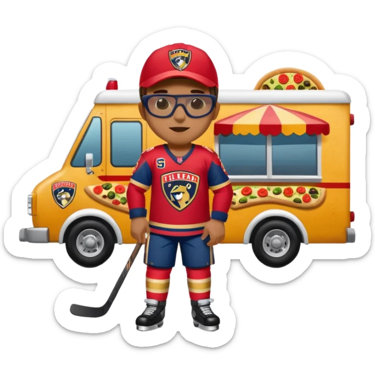 The galaxy with a with a Florida Panthers player
With a taco truck and a pizza truck with a house
 sticker