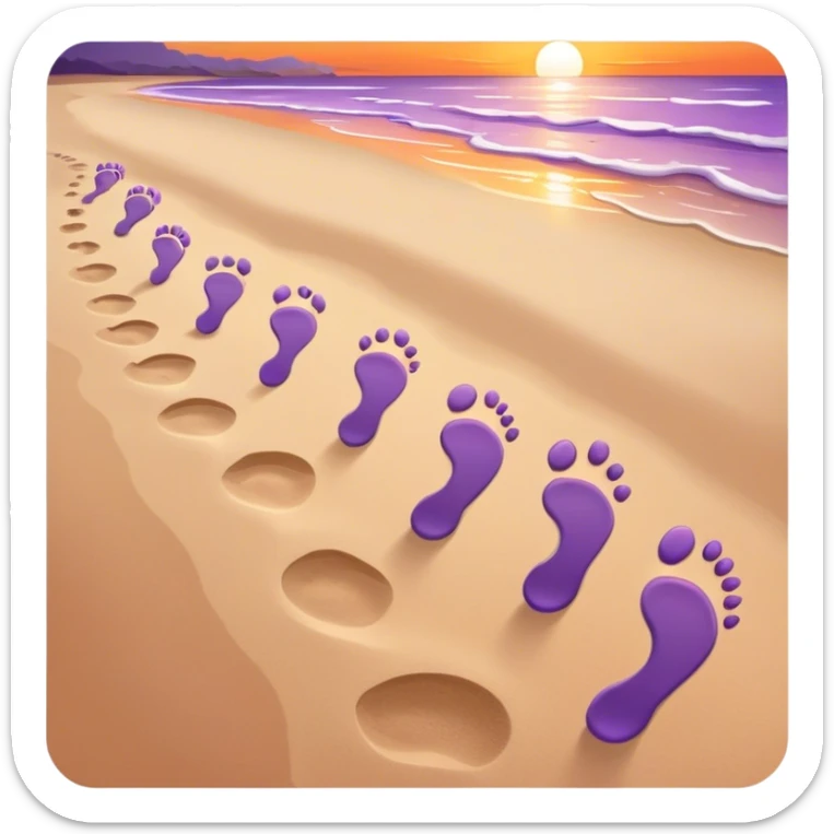 beach sunset. Two sets of footprints—one baby footsteps, the other larger childhood self and inner child sticker
