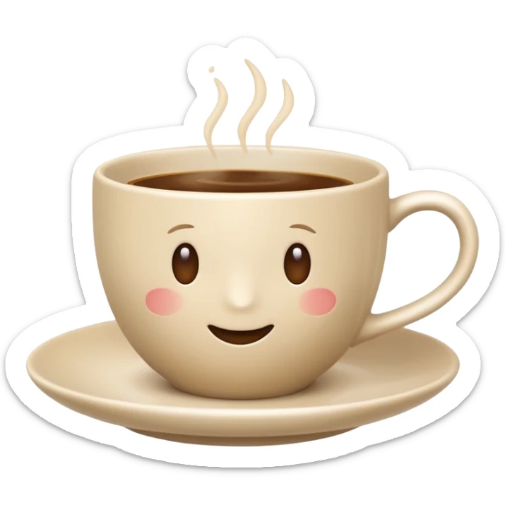 light beige classic coffee cup and saucer, refined look, Apple emoji style, no text sticker