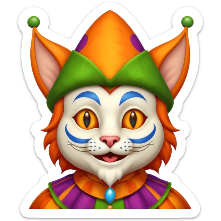 crazy funny colorful cat jolly joker, medieval, vintage, court jester, mac os icon, orange color sticker