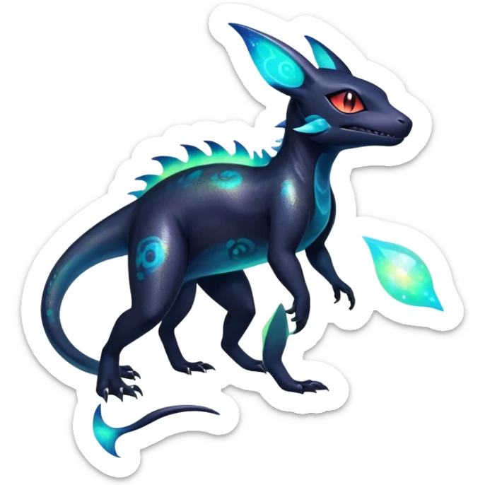 Colorful Iridescent Exotic Nebulae Salandit-Amaura-Umbreon-Fakémon-hybrid-creature (full body)  sticker