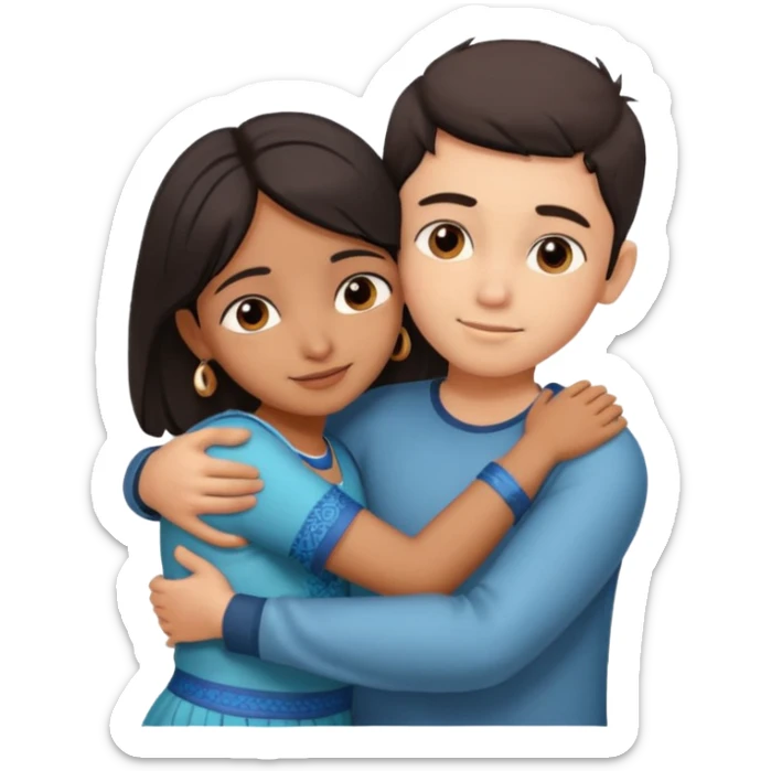 indian boy hugging indian girl from behind... boys hand down near navel of girl... boys head on the shoulder of girl... hugging tight sticker