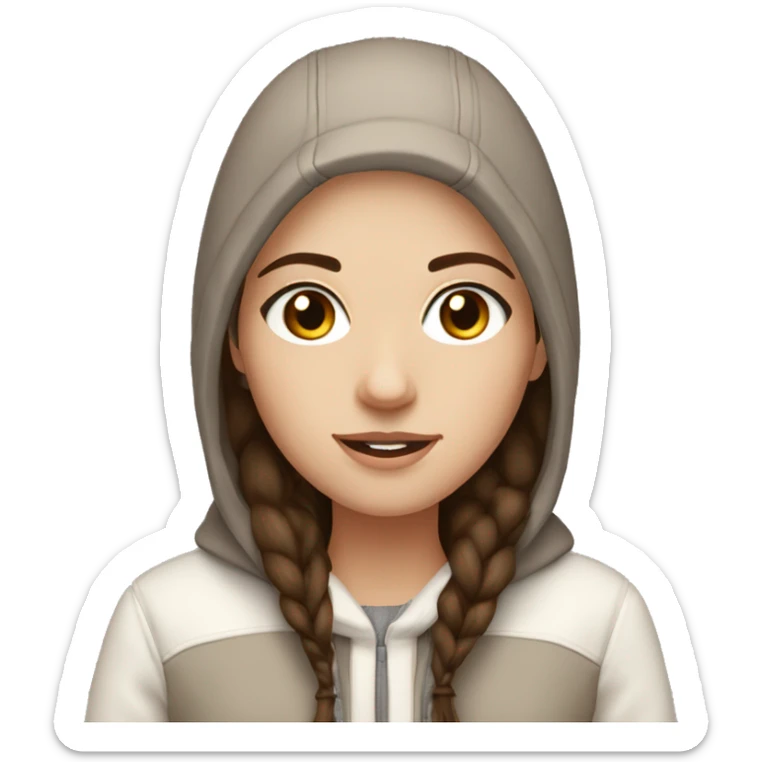 white girl with straight brown hair and dark brown eyes wearing a white and brown winter outfit sticker
