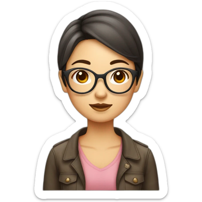 Fille asiatique avec cheveux bruns au carré et avec des lunettes rondes sticker