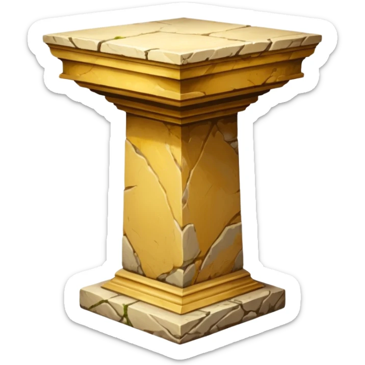 Greek yellowish old ish pedestal that’s not too long a bit short. Only 1 pedestal sticker