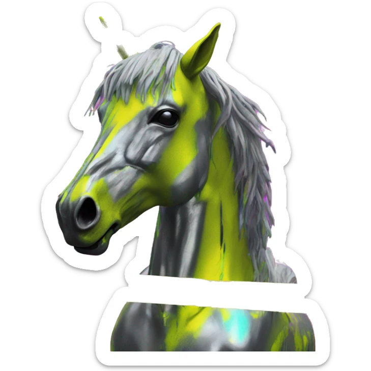 .Zombie_ Vaporwave black holographic oilslick zombie unicorn yellow caution tape graffiti Pegasus sticker