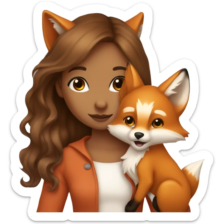 A fox keeping in her arms a girl with brown eyes in hair sticker