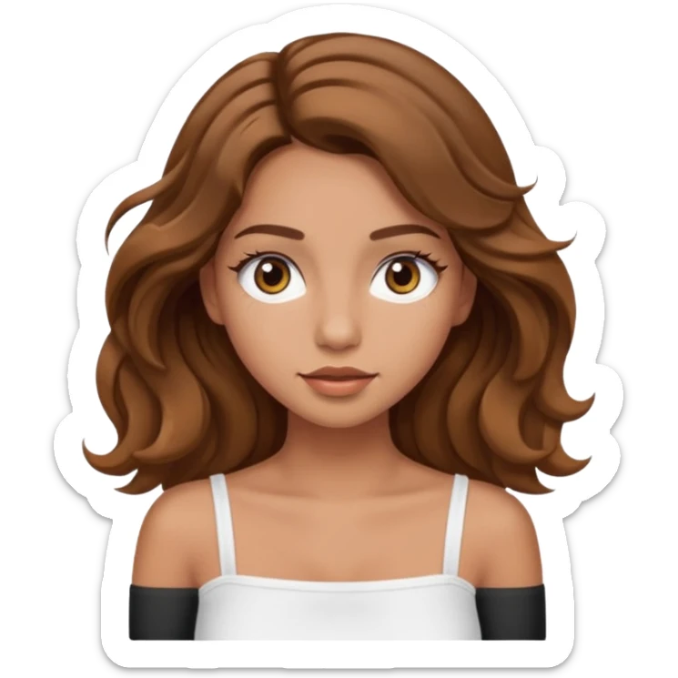 tan girl with long eyelashes wavy brown hair and white tube top sticker
