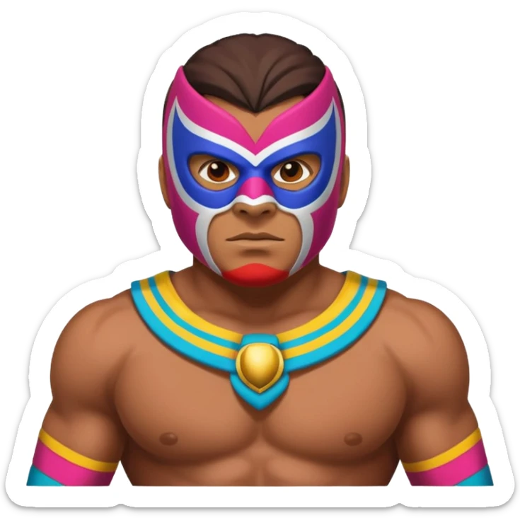 Mexican wrestler portrait, head and shoulders only, colorful luchador mask, muscular collar, confident expression, 3D cartoon, mobile game icon style, clean background, no text, no watermark
 sticker