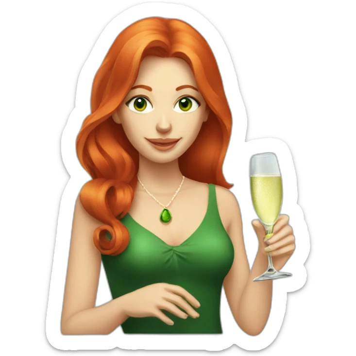 green-eyed red-haired woman with a glass of champagne sticker