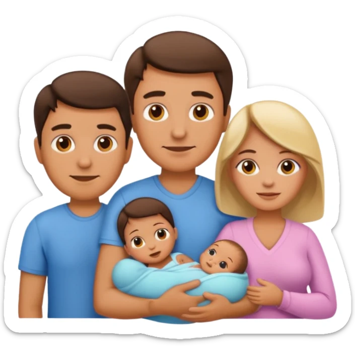 A family emoji set: a man and a woman as parents, and one newborn sticker