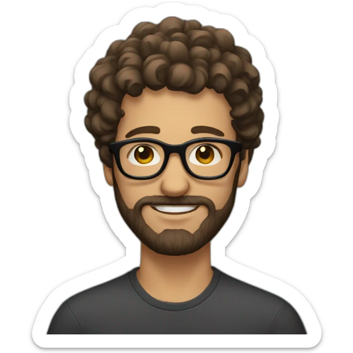 man with curly brown hair, long brown beard and black rimmed glasses sticker