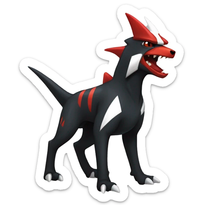 Black Cool Edgy Nargacuga-Houndoom-Garchomp Fakémon with Red and white Edgy markings sticker