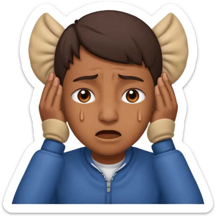 person covering ears, wincing in pain because the sound is terribly loud sticker