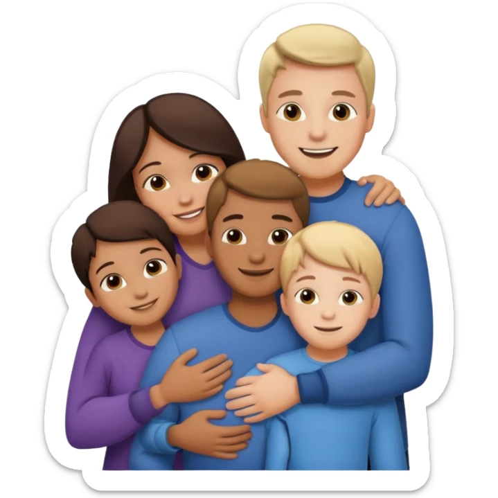 family of 5 hugging each other. including parents, sister and youngest brother sticker