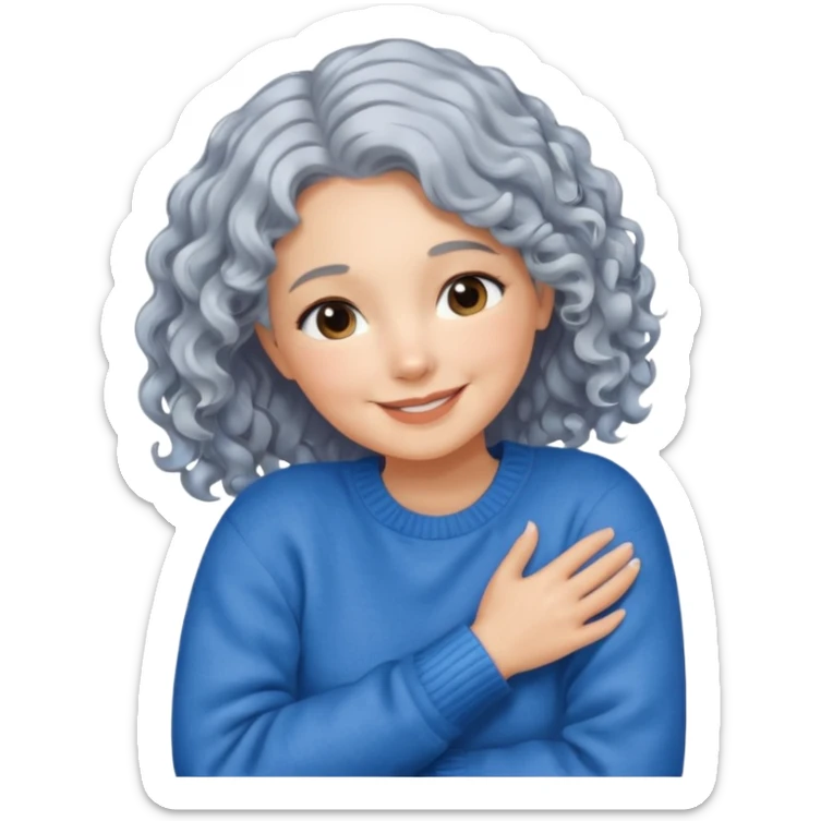 silver, wavy/curly hair chin-length lady giving hug and smiling sticker