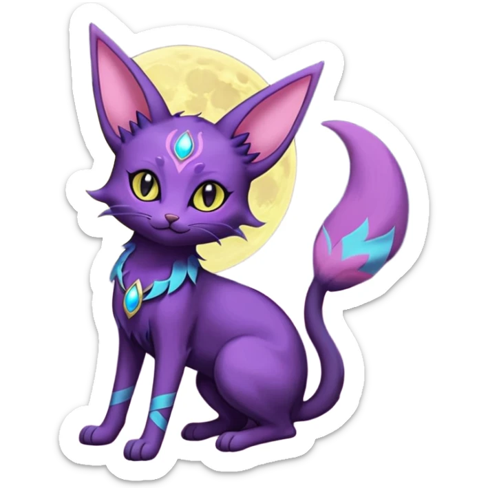 Magical Lunar Celestial Moon-powered Espeon-Umbreon-Purrloin-Delcatty-cat-fusion (full body) sticker