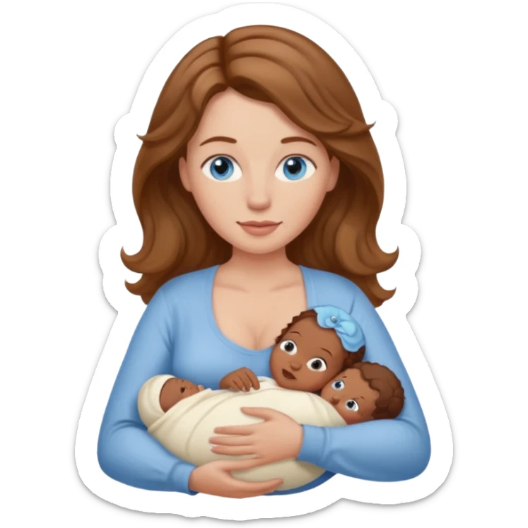 Caucasian Woman with blue eyes and light brown wavy hair breastfeeding brown skinned newborn newborn sticker