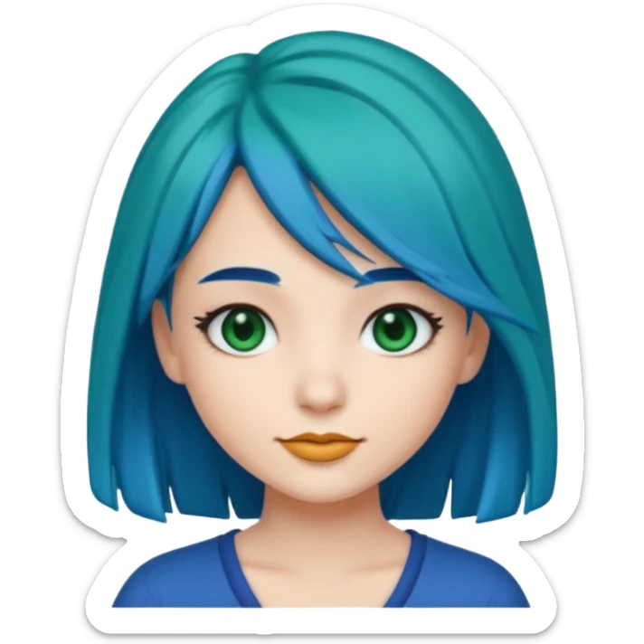 Emoji girl Emerald blue hair, fair skin, and black eyes sticker