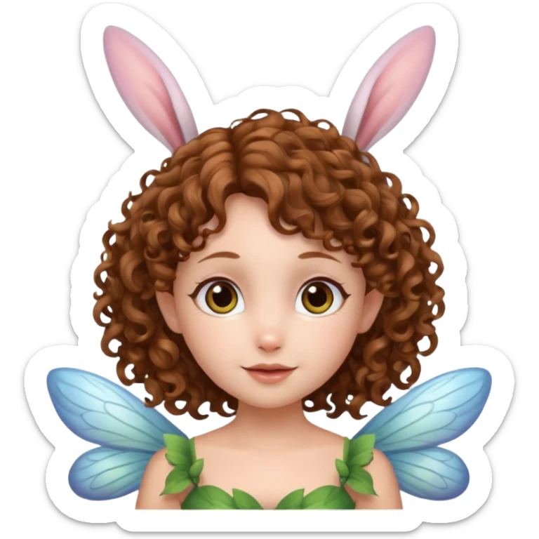 a flying fairy with wings and with bunny ears and brown curly hairs sticker