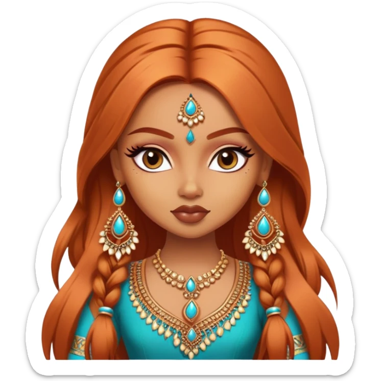 pretty bratz baddie, copper hair, light skin, desi indian style sticker