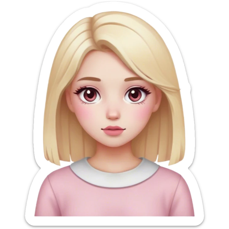 blonde girl with white skin and pink blush, brown eyes and aesthetic  sticker