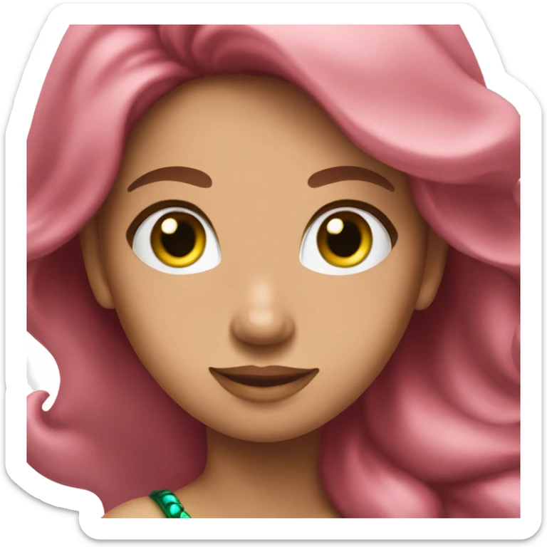 A brown-haired woman with green eyes as a pink mermaid with wings. sticker