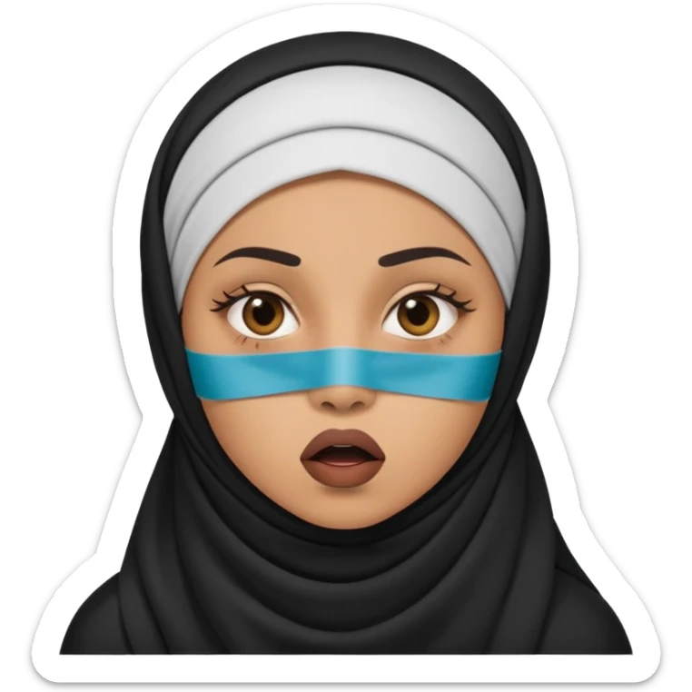 shocked eyes muslim woman with censored tape over mouth sticker