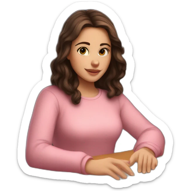 white girl with dark brown hair lights pink candles and studies at her desk sticker