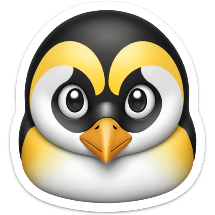 cinematic-adult-emperor-penguin-portrait-emoji,-head-tilted-playfully-and-inquisitively,-with-glossy,-pristine-plumage,-sparkling-eyes-filled-with-curiosity,-simplified-yet-irresistibly-adorable-features, black, large black eyes face sticker